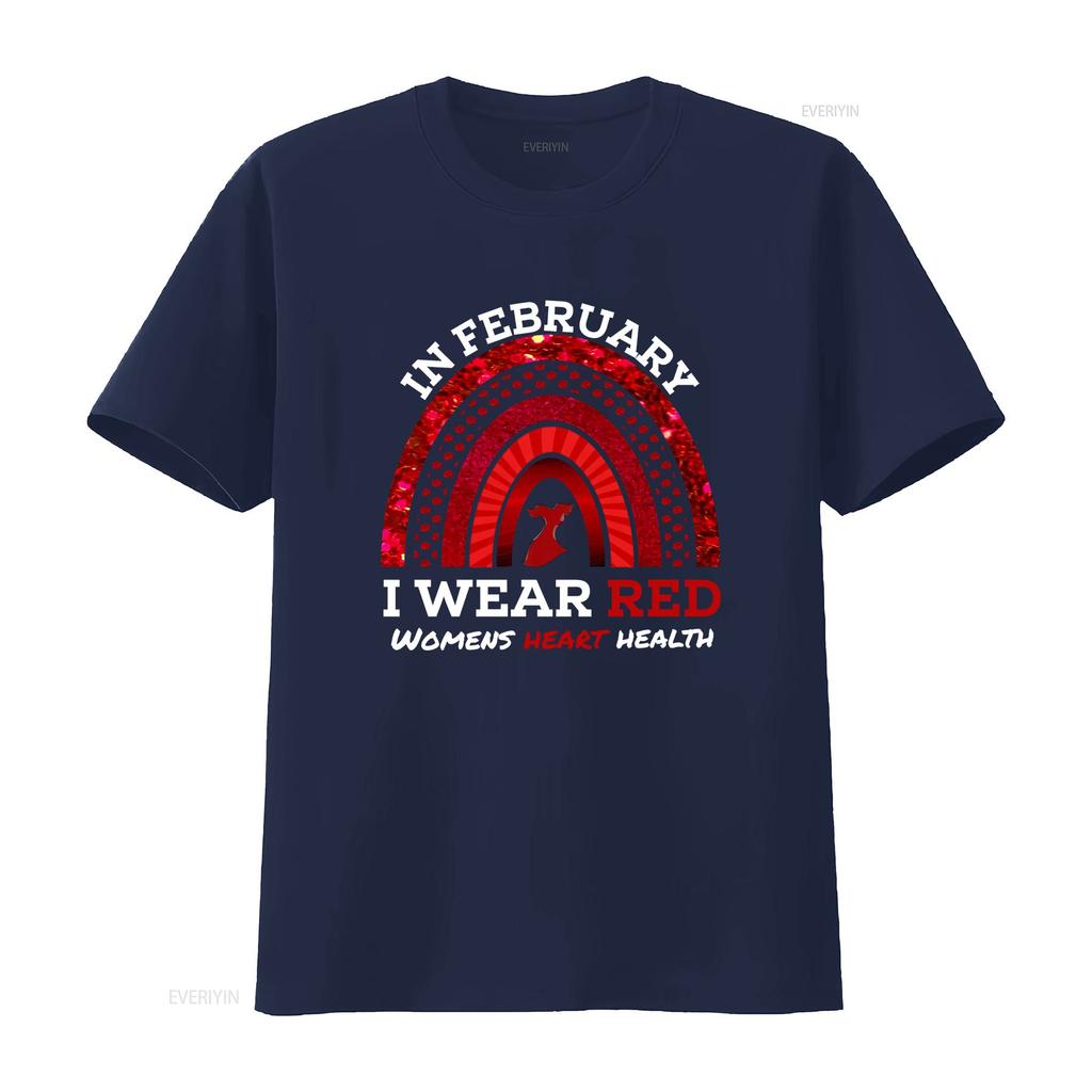 In February I Wear Red T Shirt We Womens Heart Health Ribbon Disease Awareness For Her Vintage Washed Versatile Comfortable
