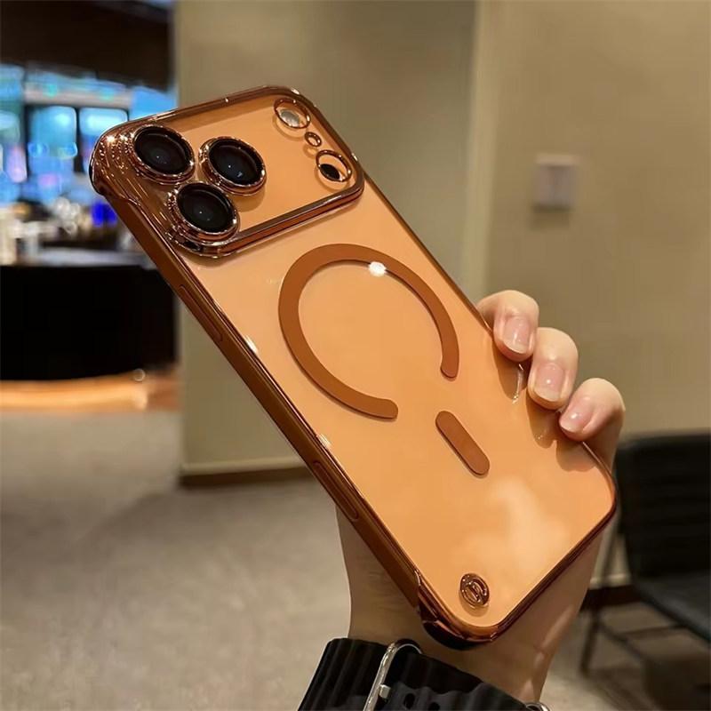 Frameless Case for iPhone 17 Pro Max Air Magsafe Wirelss Charge Case for iPhone11 12 13 14 15 16 Pro Max Ultra Thin PC Plating Cover