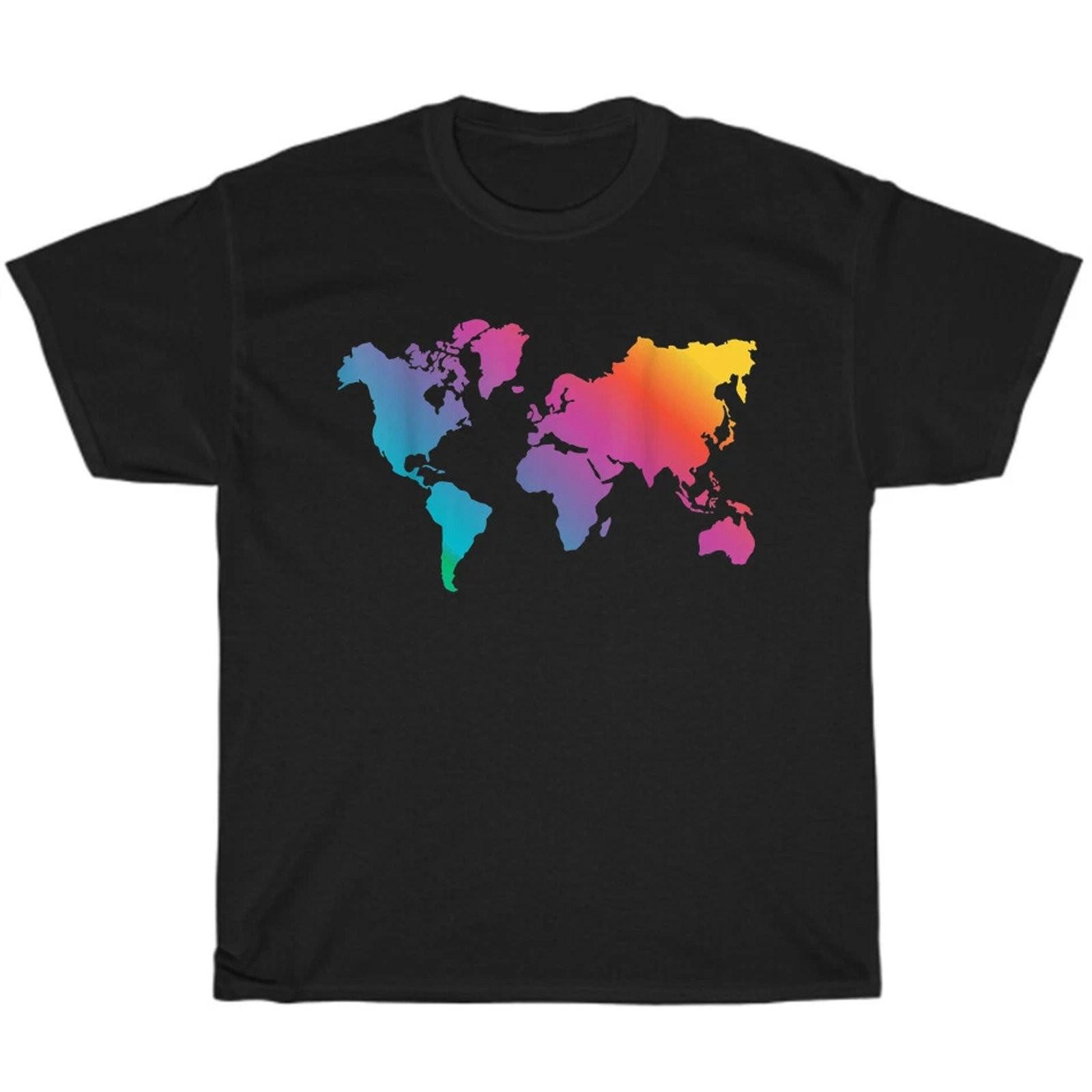 World Map Travel Geography Graphic Tee Unisex Vintage Art T-Shirt Gift XXXL