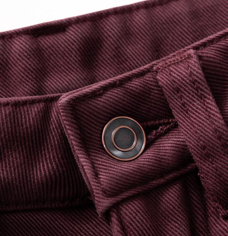 Women's Wide-Leg Wine Red Cotton Jeans - High Waist, Loose Drape, Casual for Autumn/Winter, Japanese Korean Style