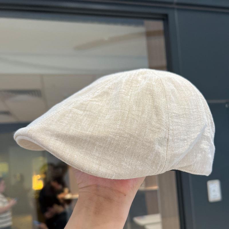 Cotton and linen forward hat women's big head circumference wide brim showing face small newsboy hat retro literary mixed color beret hat