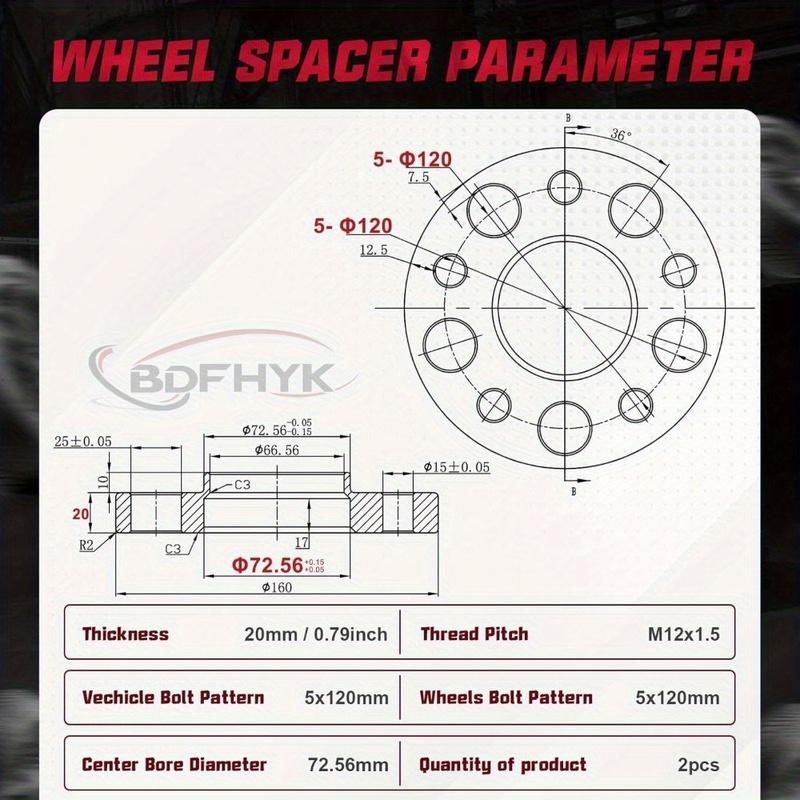 5x120mm Wheel Spacers 20mm for BMW 1/3/5/6/7 Series & X1/Z4 (M12x1.5, 72.56mm Hub, 2PCS)