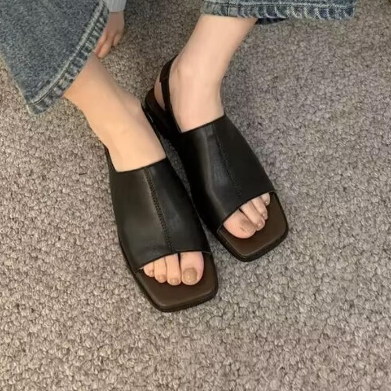 

Мода 2025 Высококачественная овчина Женские сандалии Открытый носок Квадратный носок Эластичные сандалии Дизайнерские Летние Повседневные Шлепанцы Обувь 35 чёрный