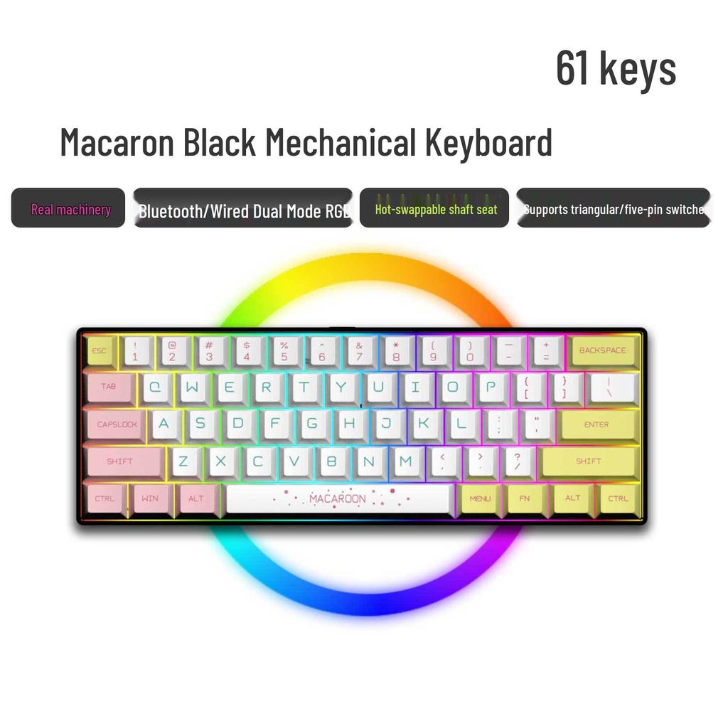 Dual-Mode 61-Key Wireless/Wired Mechanical Keyboard - Compact, Portable, Silent Gaming/Office Design for Girls