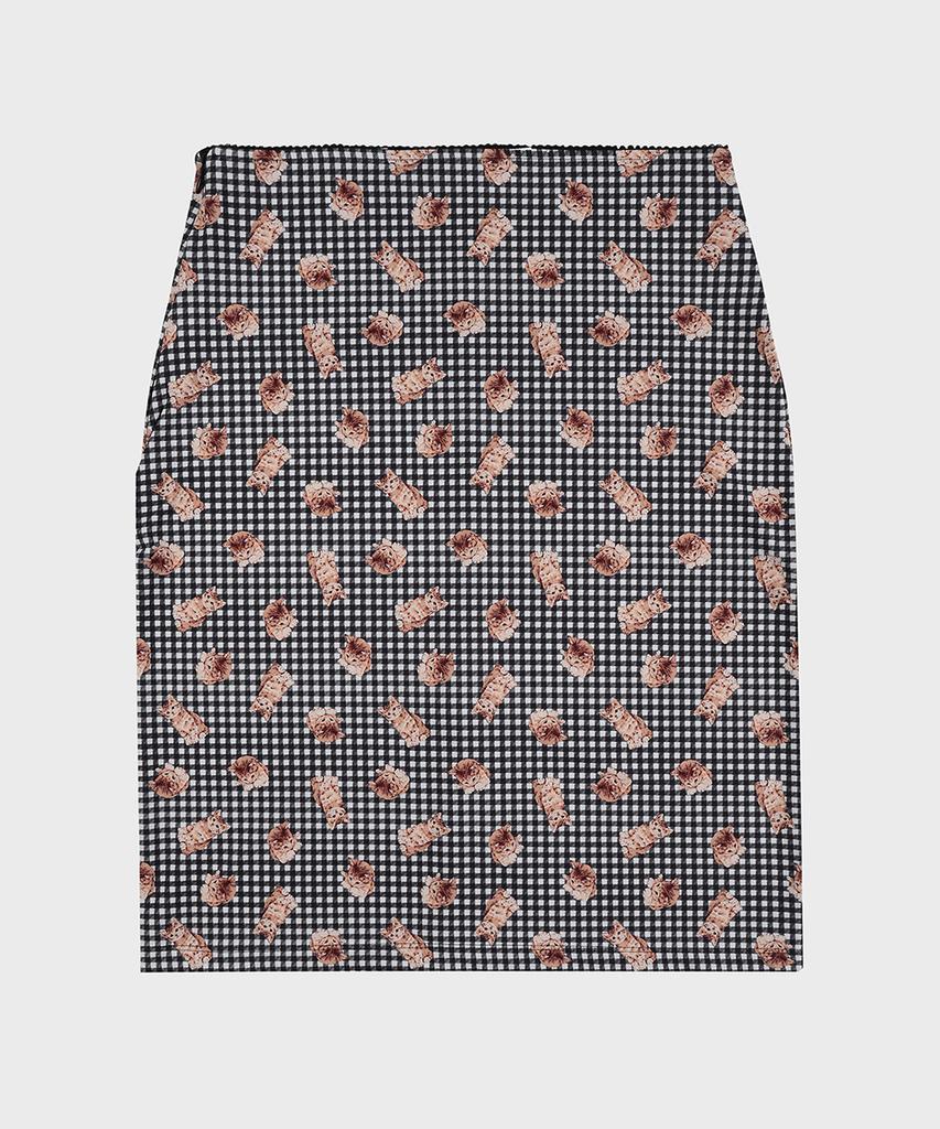 A Reve Kitten Check Midi Skirt (Black)