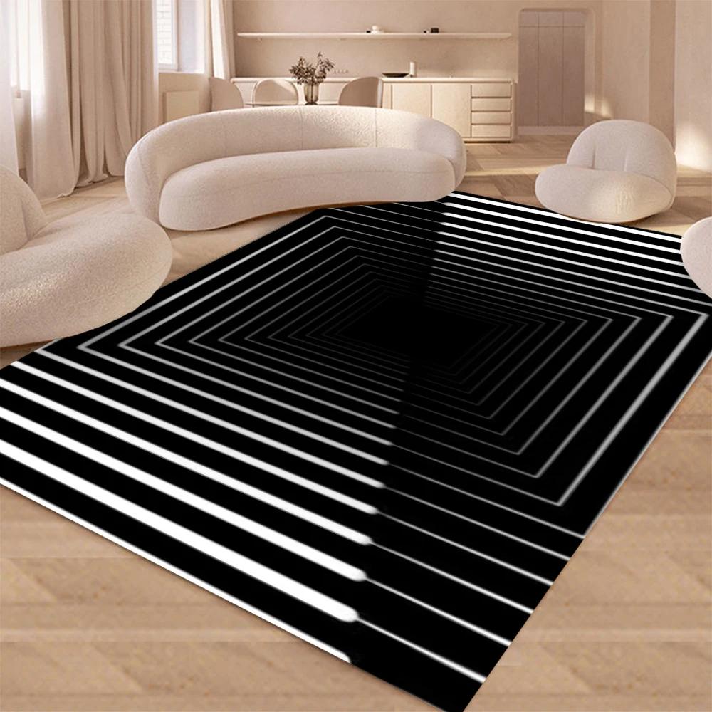 3D Vortex Illusion Area Rug for Bedroom Living Room Non-Slip Floor Mat Black White Geometric Optical Decor