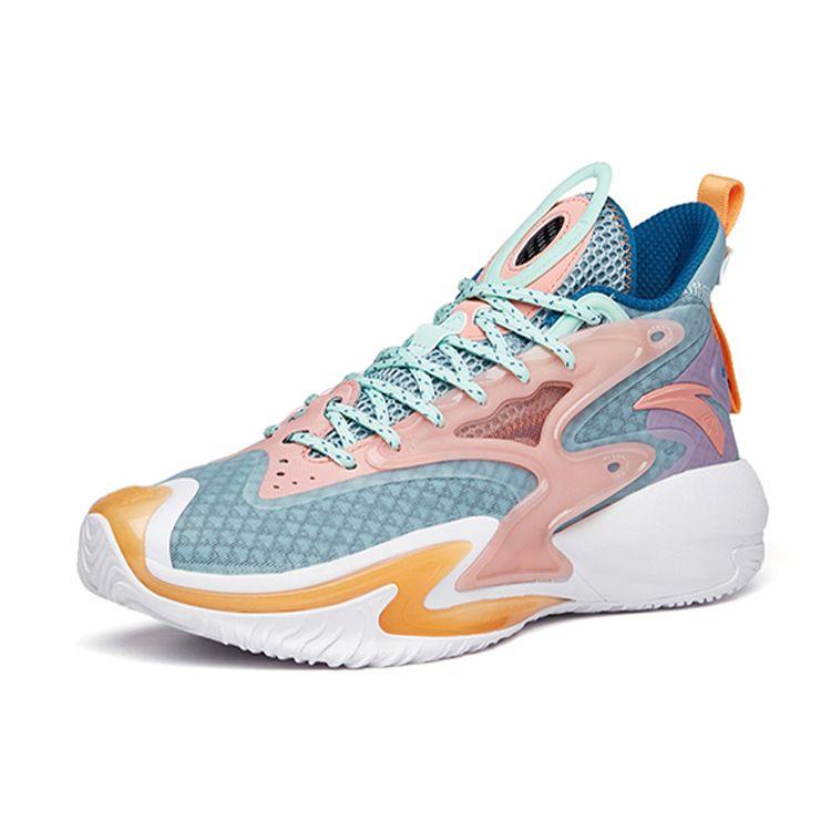 Anta Kong Chao 3 Stoßdämpfung Rutschfest Abriebfest High-Top Basketballschuhe Herren Sneaker Pink Grün 112131601-3