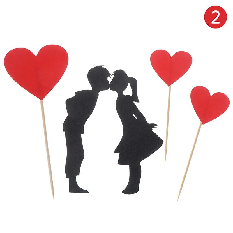 1Set Valentine's DayCake Topper Love Heart Sweet Lovers Cake Topper for Anniversary Valentine's Day Party Cake Decorations
