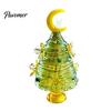 Glass Figurine for Office Glazed Christmas Tree with Star Moon Decor, Rotating Holiday Display Prop Wire Wrapped Desk Mini Tabletop Ornament,