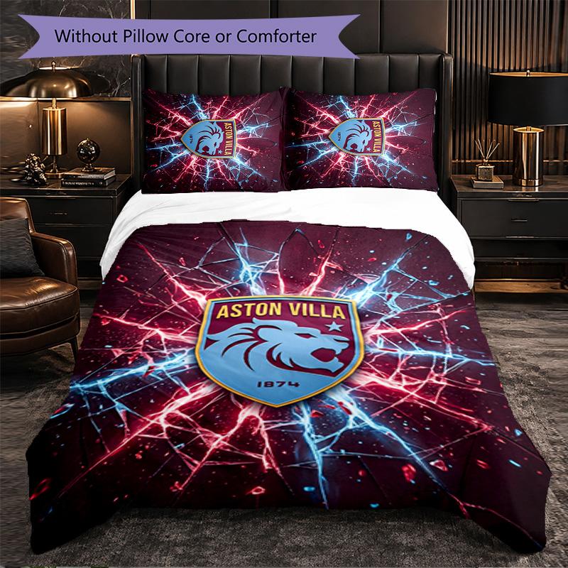 Set Biancheria da Letto Aston Villa Football 3 Pezzi Morbido Set Copripiumino con Federe Set Decorazione Camera da Letto per la Casa