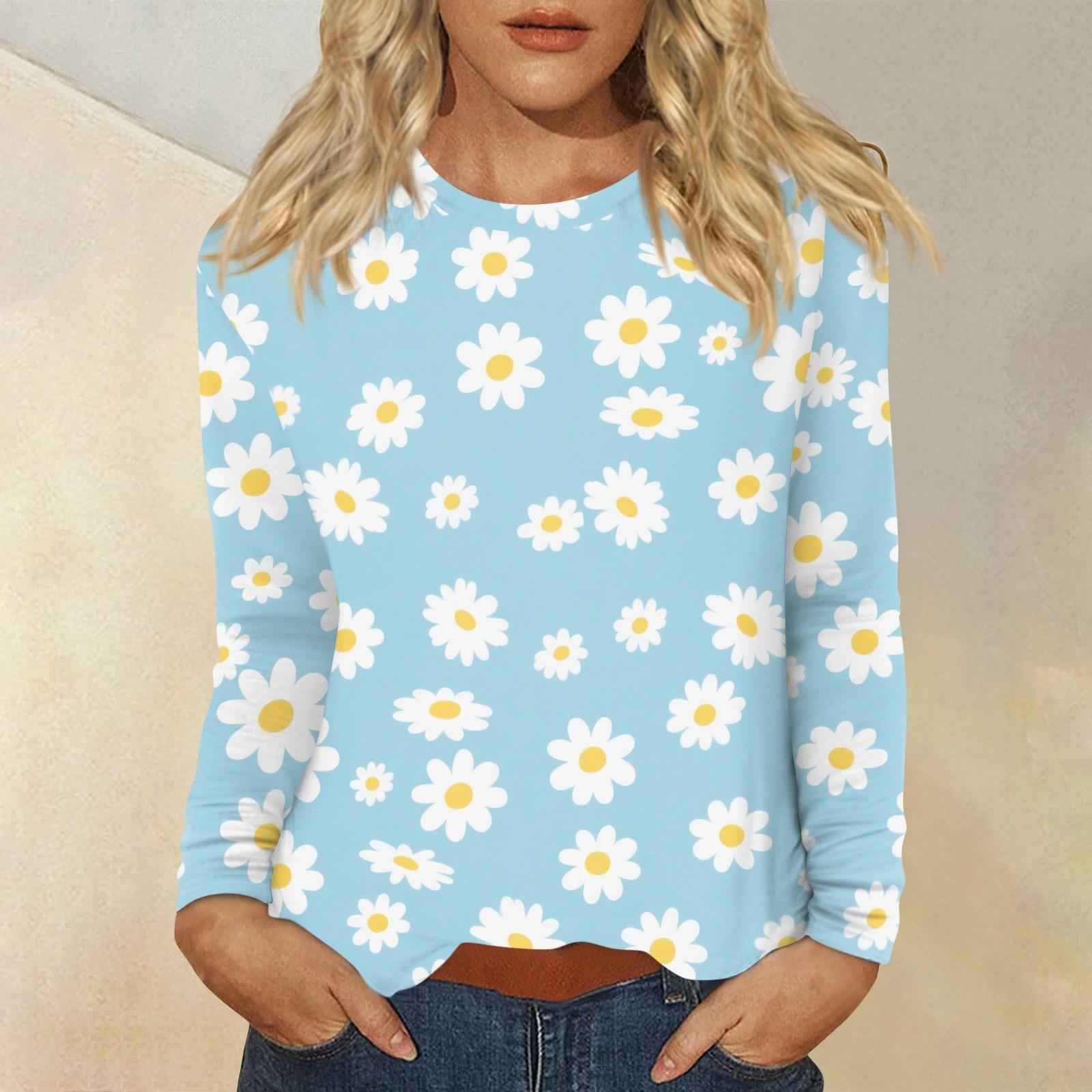 

Женский повседневный топ с длинным рукавом и принтом, с круглым вырезом L циан