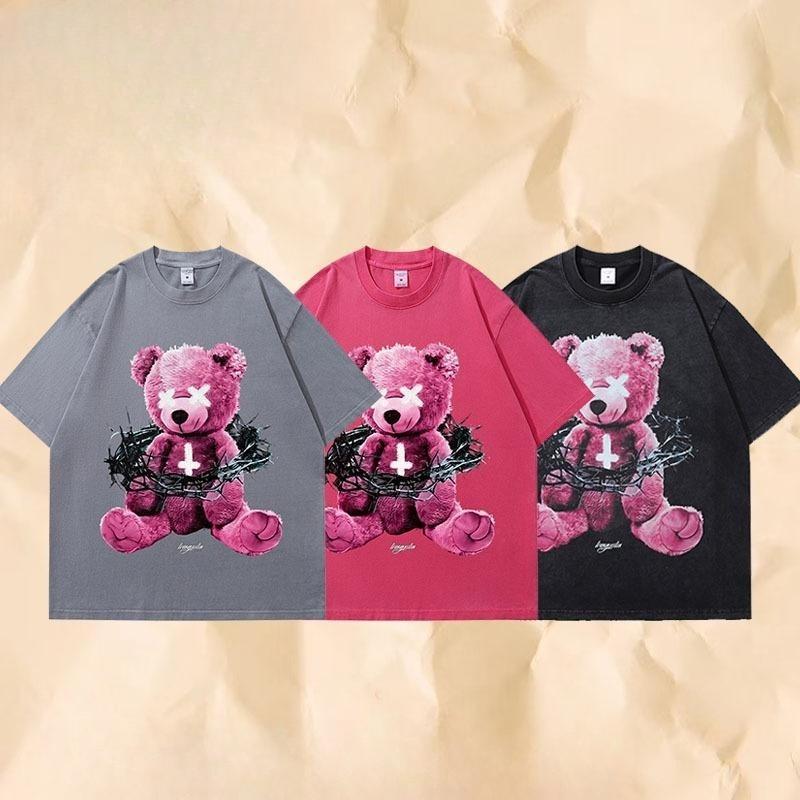 Dark Bear Short Sleeve T-Shirt Washed Retro Cotton Pod Digital Direct Injection Printing T-Shirt Men