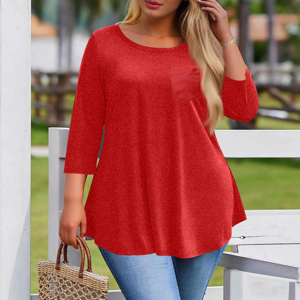 Women's Plus Size Fashionable Casual Loose-Fit Blouse With 3/4 Sleeves