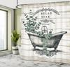 Vintage Style Bathtub Decorative Shower Curtain 180x 180cm Fabric Bathroom Shower Curtain with 12 Hooks