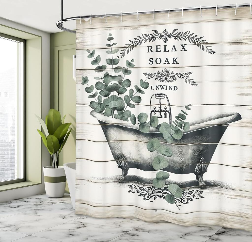 Vintage Style Bathtub Decorative Shower Curtain 180x 180cm Fabric Bathroom Shower Curtain with 12 Hooks