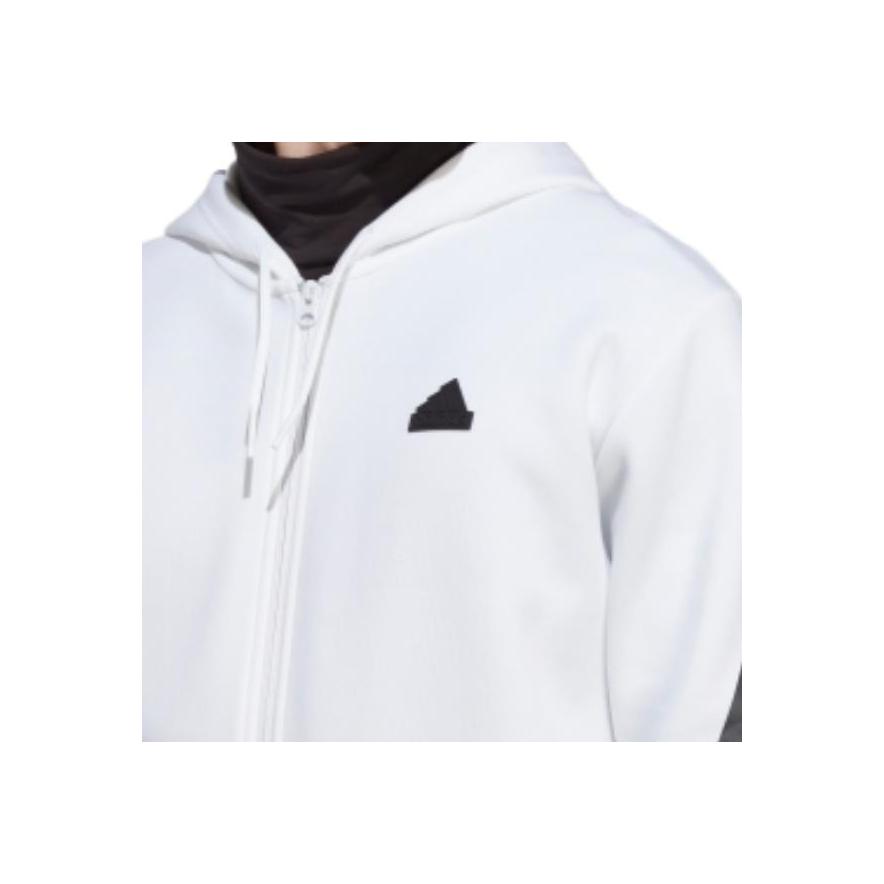 Adidas Three-Stripe Logo Zip Hoodie With Drawstring Men Outerwear White IC8258