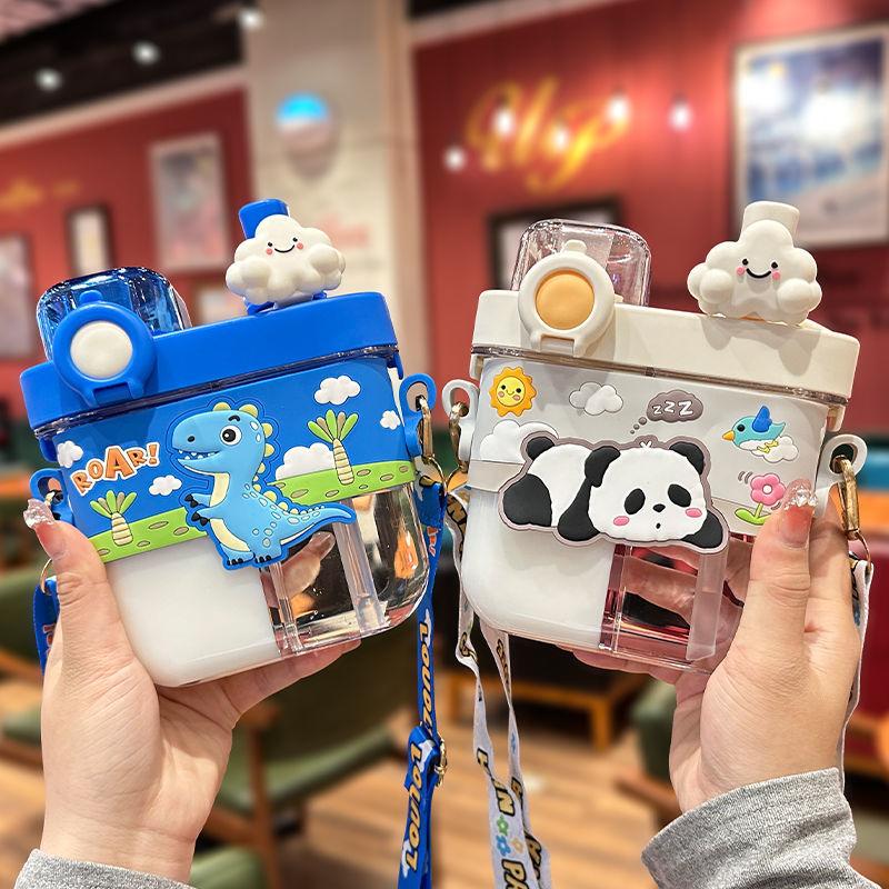Kapybara Barn Tecknad Plast Mjölk Juicer Sugrör Mugg Söt Barn Enhörning Dinosaurie Dubbel Dricksvattenflaska Lättöppnad Vatten Cu