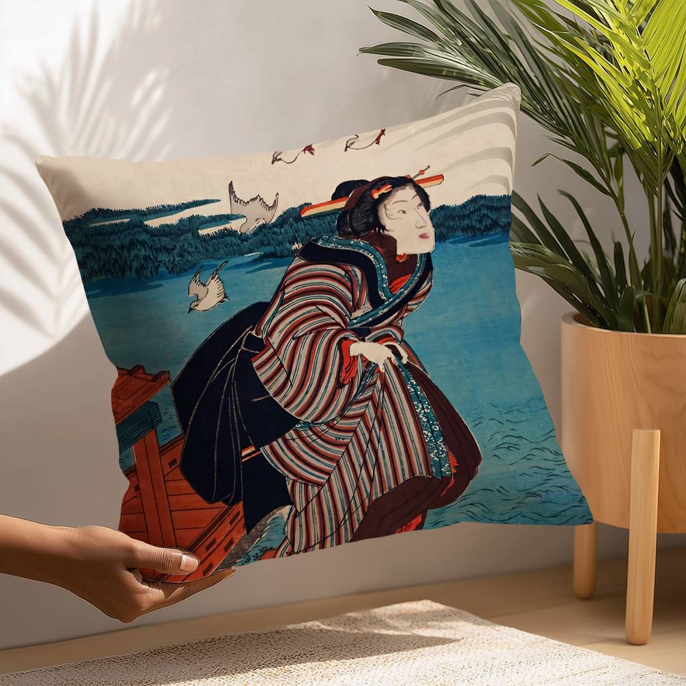 Japanese Artist Exhibition Pillow Case Plush Fabric Soft Pillowcase Double Sided Print Cushion Cover Household Gifts