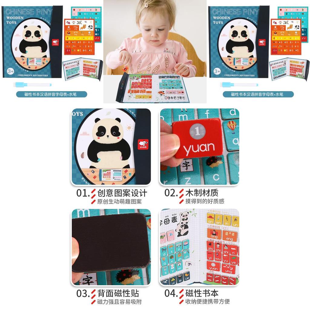 Holz-Chinesisch-Pinyin-Alphabet-Puzzle Panda-Buch Mit Magnetbuchstaben Für Kinder Lern- Und Bastelspiel