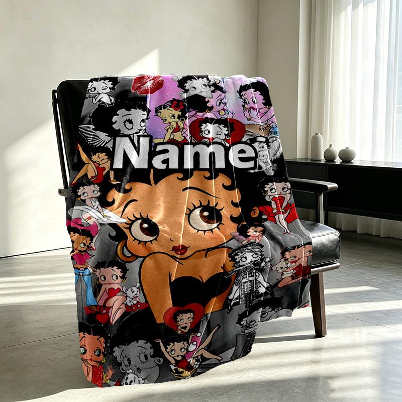 Custom Name Personalized Betty Boop Print Blanket, Home Decor, Bedroom, Sofa, Camping, Couch, Gifts for Birthday Christmas