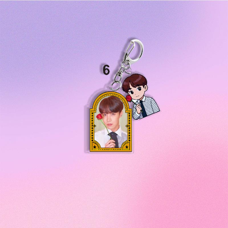 BTS Q-version Cartoon Characters Holding Roses Keychains, Bag Charms, Clothing Accessories, Celebrity Merchandise Support Items.