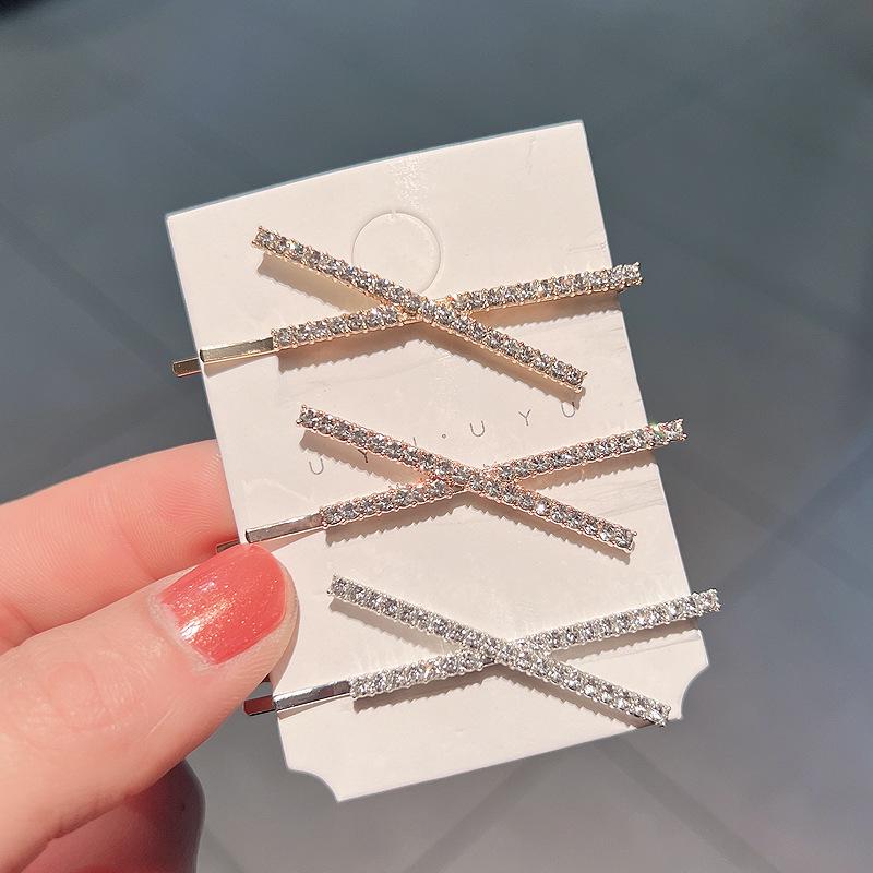 Korean Rhinestone Cross Hairpin: Simple Style Bobby Pin for Women