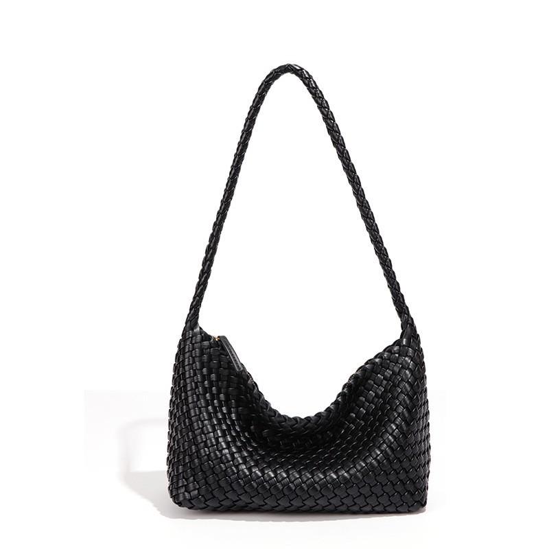 

Metal Gray High-end Feeling Large Capacity Commuting Soft Leather Shoulder Bag Fashionable Hand-knitted Tote