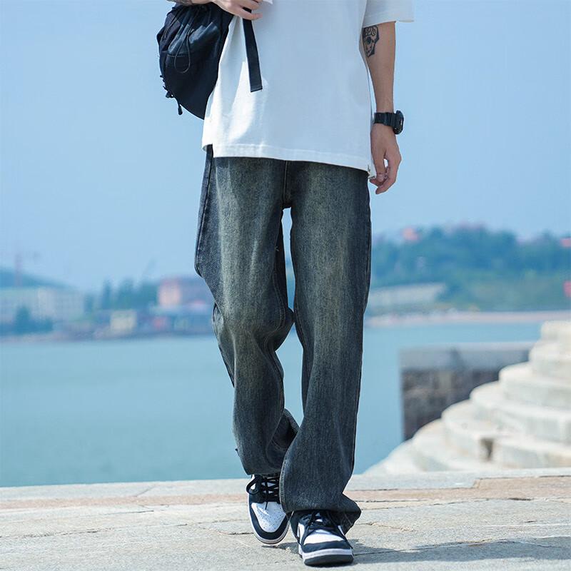 

Dingfengbaoluo Men s Washed Retro Loose Straight Jeans 2XL