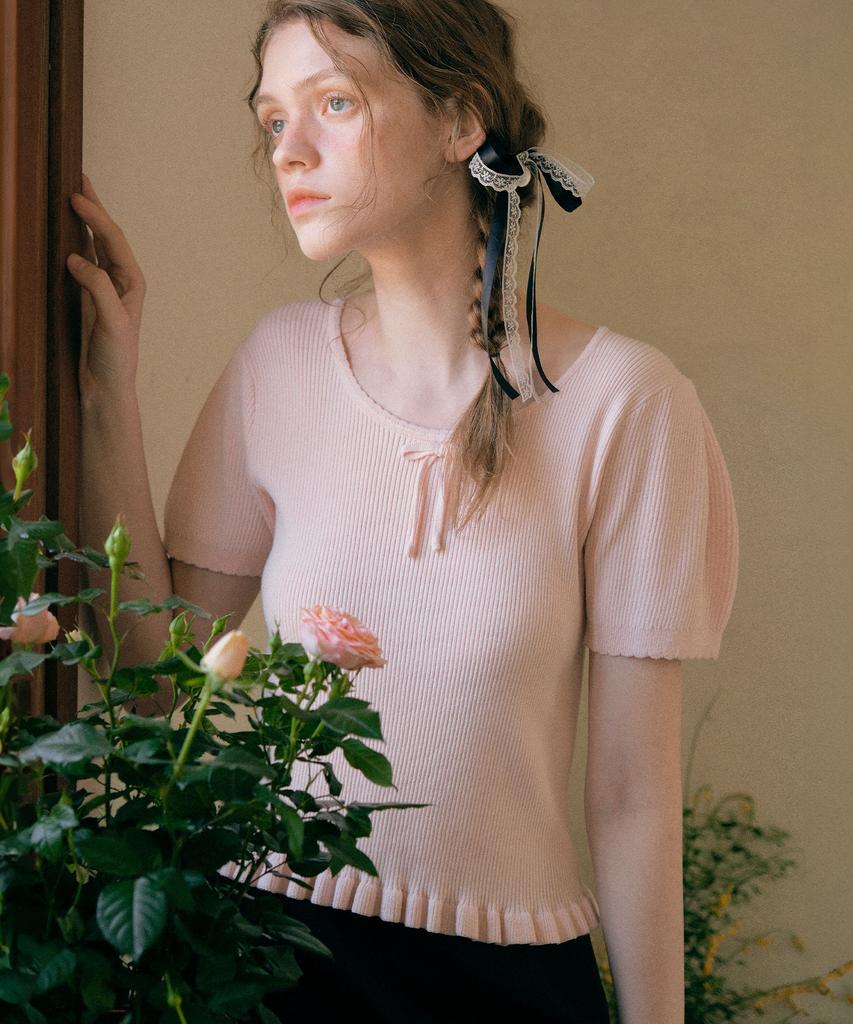 ROLAROLA Frill Ribbon Knit Pink