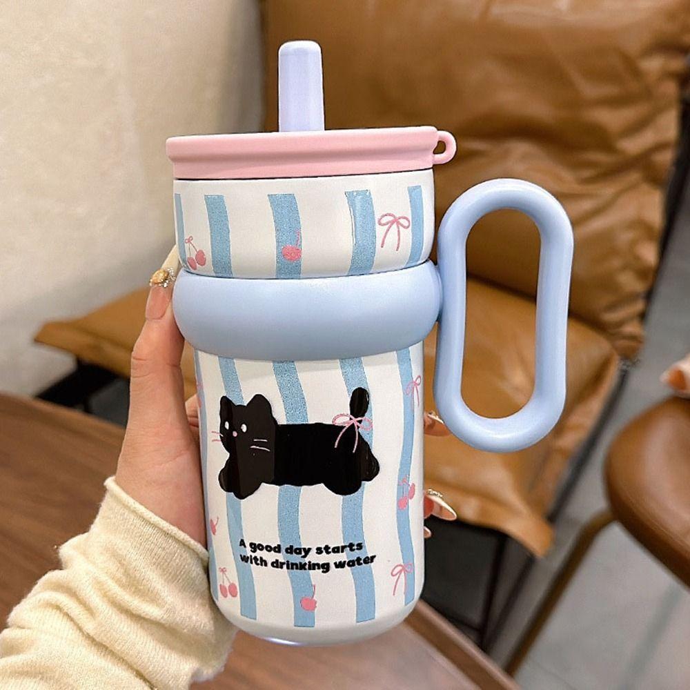 316 Edelstahl-Trinkbecher mit Strohhalm, 540 ml, isolierter Becher, tragbarer Kaffeebecher, Studentenbecher