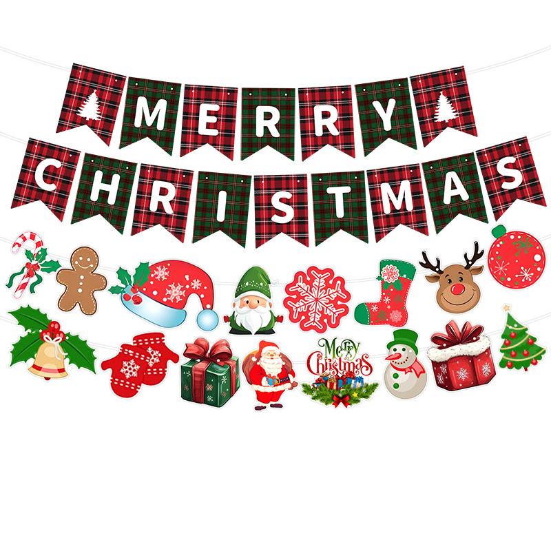 Christmas Decorations Letter Flag Banner Paper Christmas Flower Hanging Flag Atmosphere Decoration Party Decorations