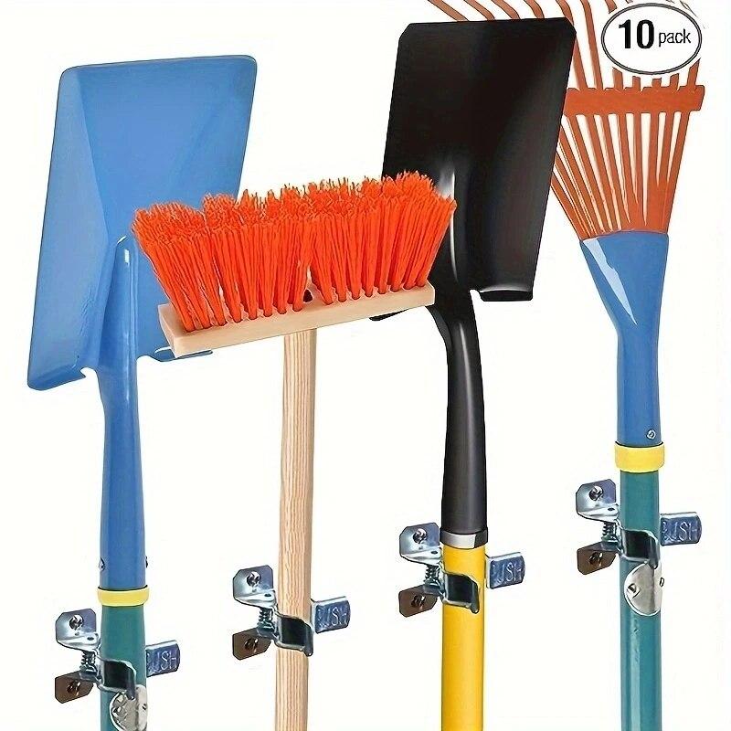 10 Pack Shovel Holder Wall Mount Outdoor - Garden Yard Tool Organizer for Garage - Shed Organizers and Storage Hooks