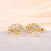 Gold Plated Feather CZ Stud Earrings, Sparkling Leaf Crystal Earrings for Women