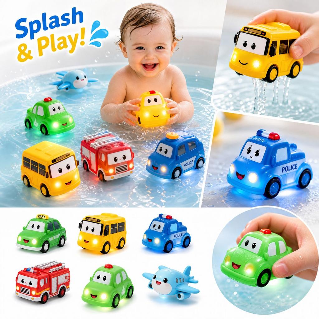 Car Vehicle Play Toy Set for Kids, Bath and Pool Toys for Toddlers