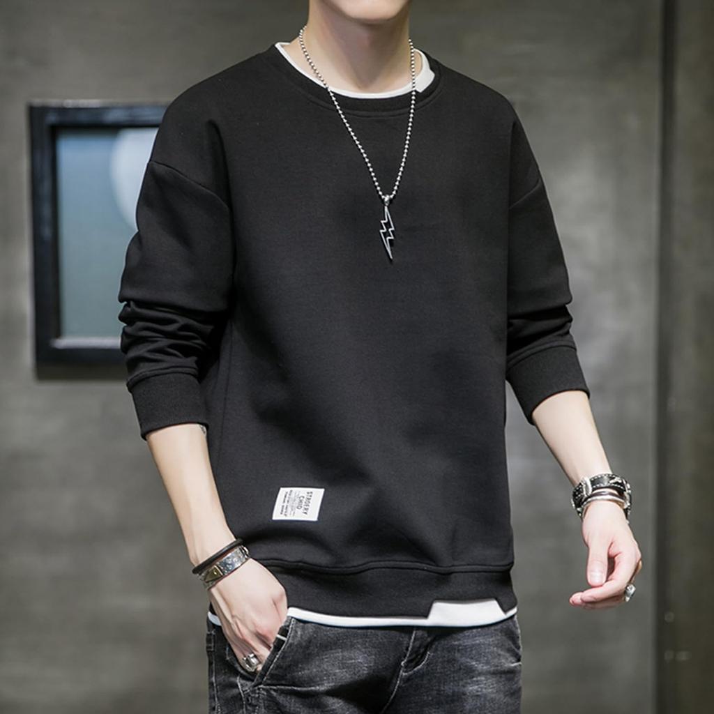 Culeevp Plus Size Long Sleeve Layered Solid Size 2XL Men's Sweatshirt, Fall/Winter T-Shirt, Style, Color, Hoodie, Black,