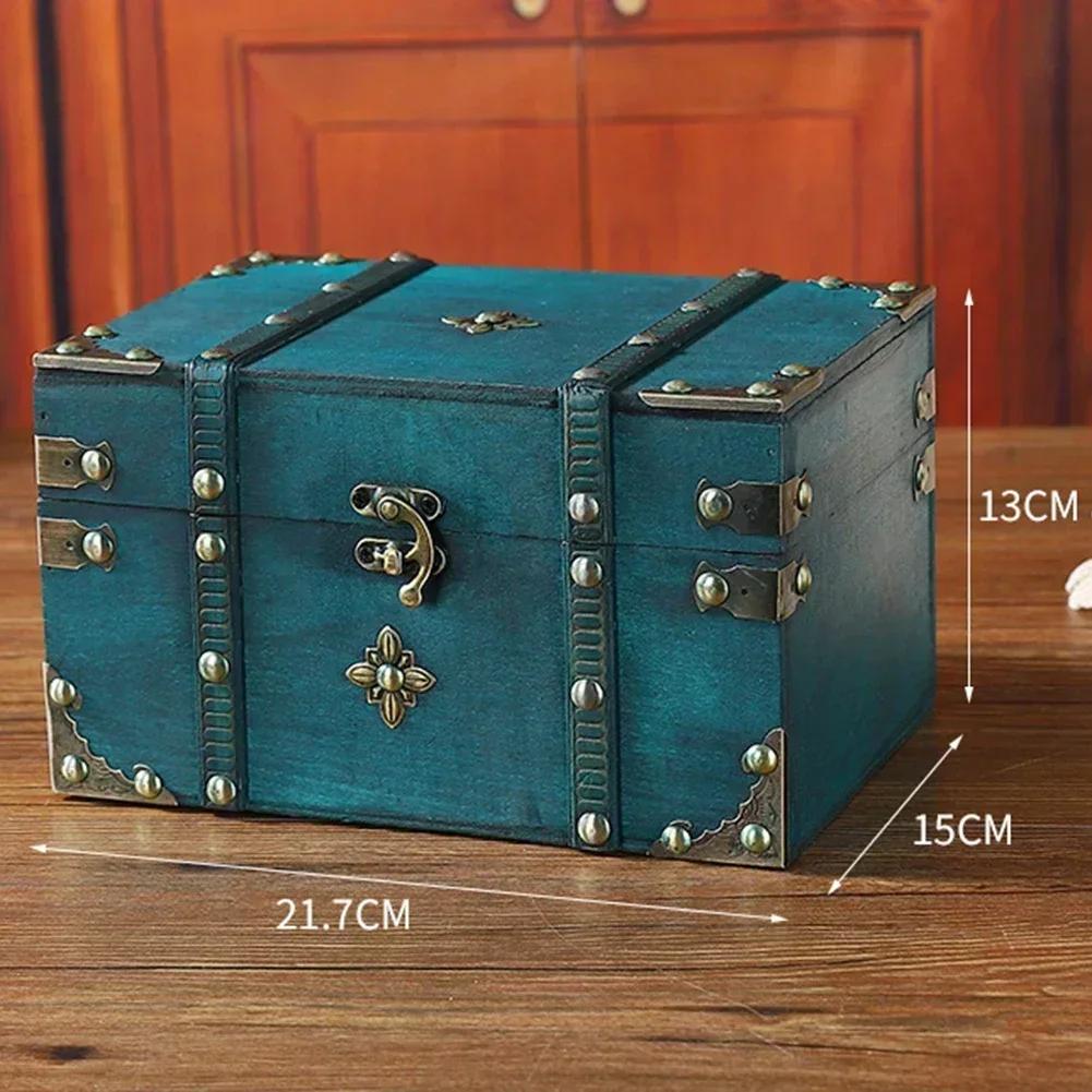 Secure Wooden Treasure Box with Lock for Keys and Passwords Retro Style Storage Solution for Home or Office Decor