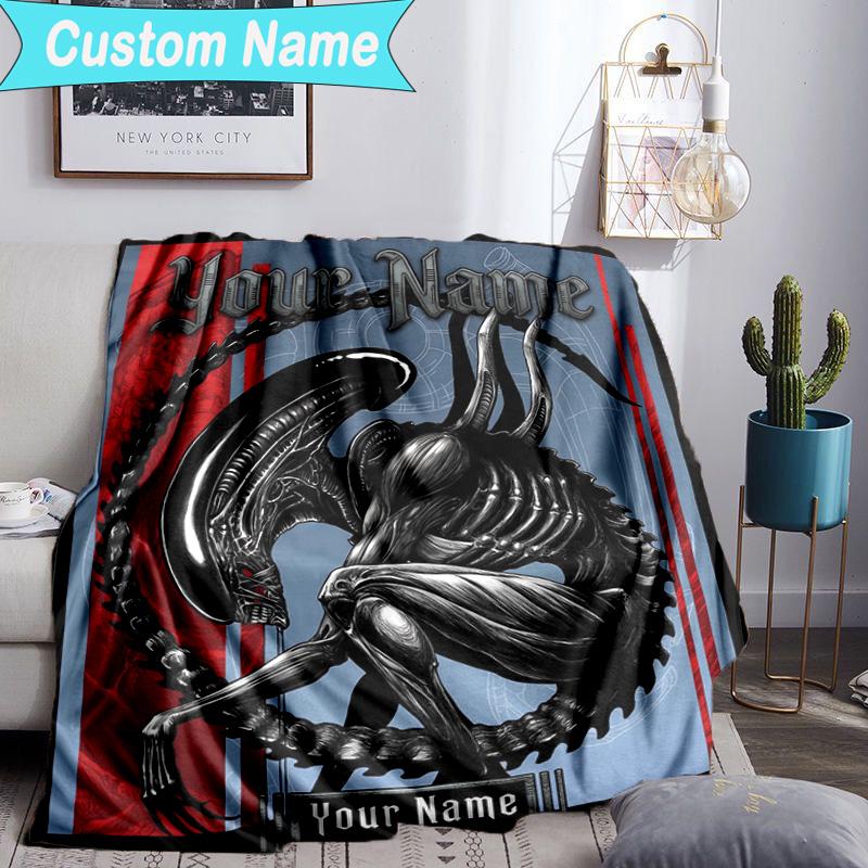 Custom Name Blanket Alien Fire Blanket Bedding Blanket for Travel, Camping, Living Rooms, Offices, Sofas, Fan Christmas gift