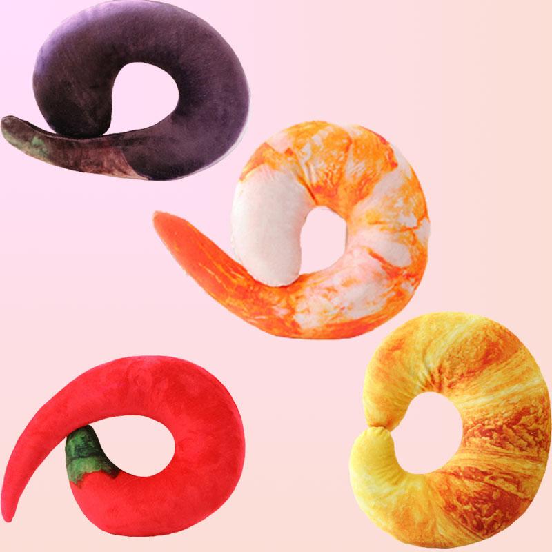 Doll Food Shaped Peeled Prawns Plush Toys U Neck Pillow Cushion Ornament Gift