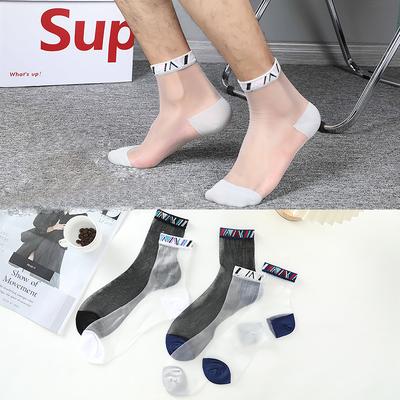 5 Pairs of Men's Summer Thin Ice Silk Glass Silk Non Slip Anti Hook Silk Crystal Silk Transparent Tube Socks