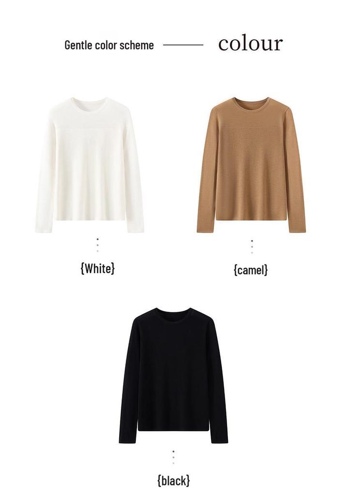 Fashionable Women's Slimming Knit Wool Sweater - Comfortable, Skin-Friendly, Solid Color, Round Neck, Base Layer.