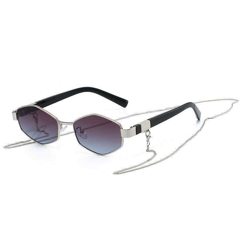 Retro Chain Decor Women's Polygonal Metal Sunglasses - European & American Street Style