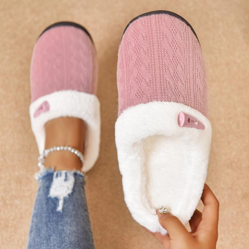 Gemütliche Strick-Schlupfschuhe für Damen, Warme einfarbige rutschfeste Hausschuhe für kalte Tage, Damenschuhe