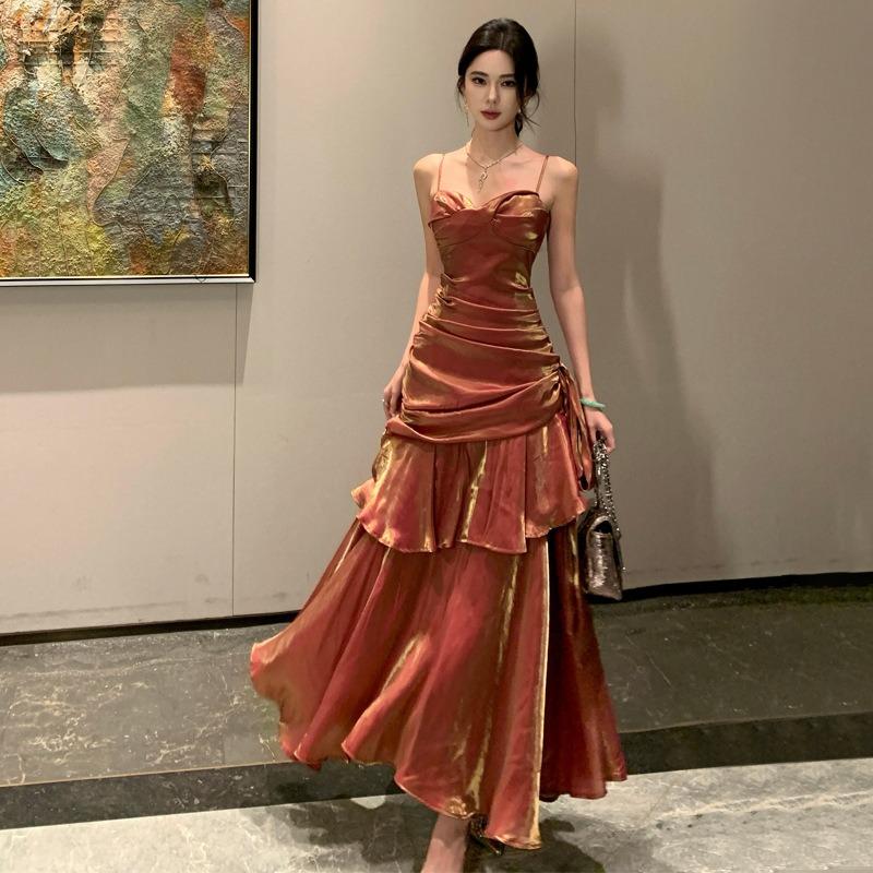 Premium Leichter Luxus Bar Mitzvah Geburtstagsparty Kleid Kleid Retro Urlaub Rüschenrand Trägerkleid