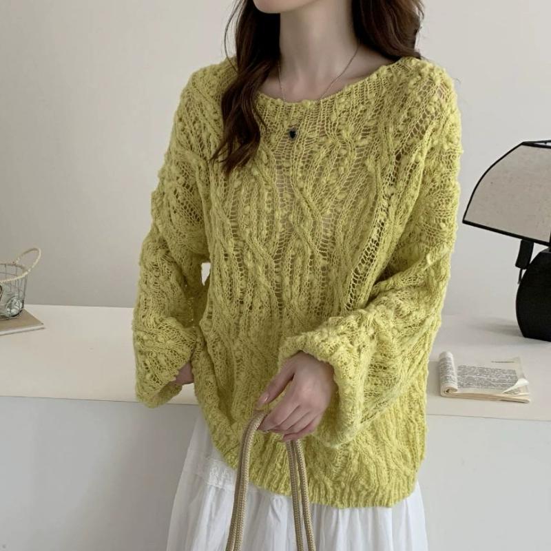 DIMANAF 2025 Sweaters Cardigan Autumn Wear Out Pullover Women Print O-Neck Sweaters Knitting Loose Pink Sweater