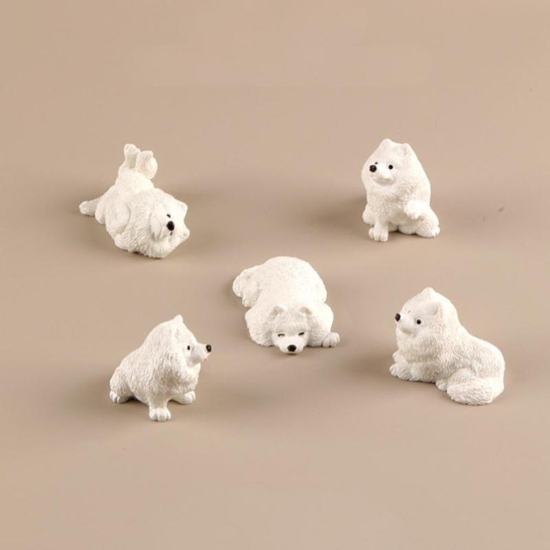 

5Pcs Miniature Samoyed Dogs Resin Figurines Kawaii Decorative Desk Accessories Realistic DIY Home Decor Collection белый