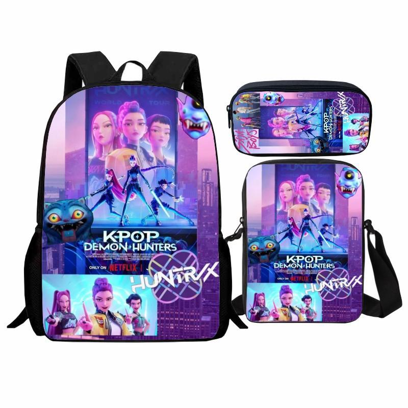Printed Huntrix Kpop Witch Hunters K-Pop Student School Bag Three-piece Set, Backpack Satchel Pencil Case pencil case