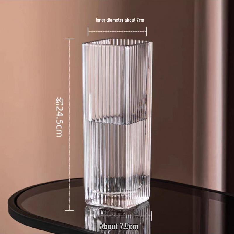 Thickened Square Glass Vase for Fresh Flowers - Elegant Hydroponic Floral Container for Living Room & Dining Table Decor