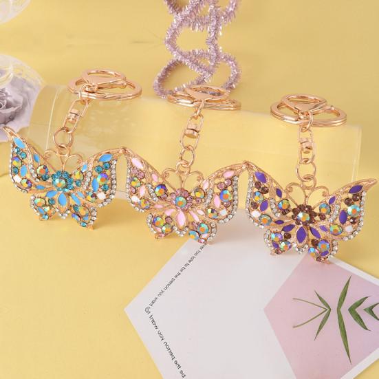 Rhinestone Butterfly Keychain Sparkly Butterfly Charm with Keyring Elegant Enamel Butterfly Keychain Gift for Women Girls