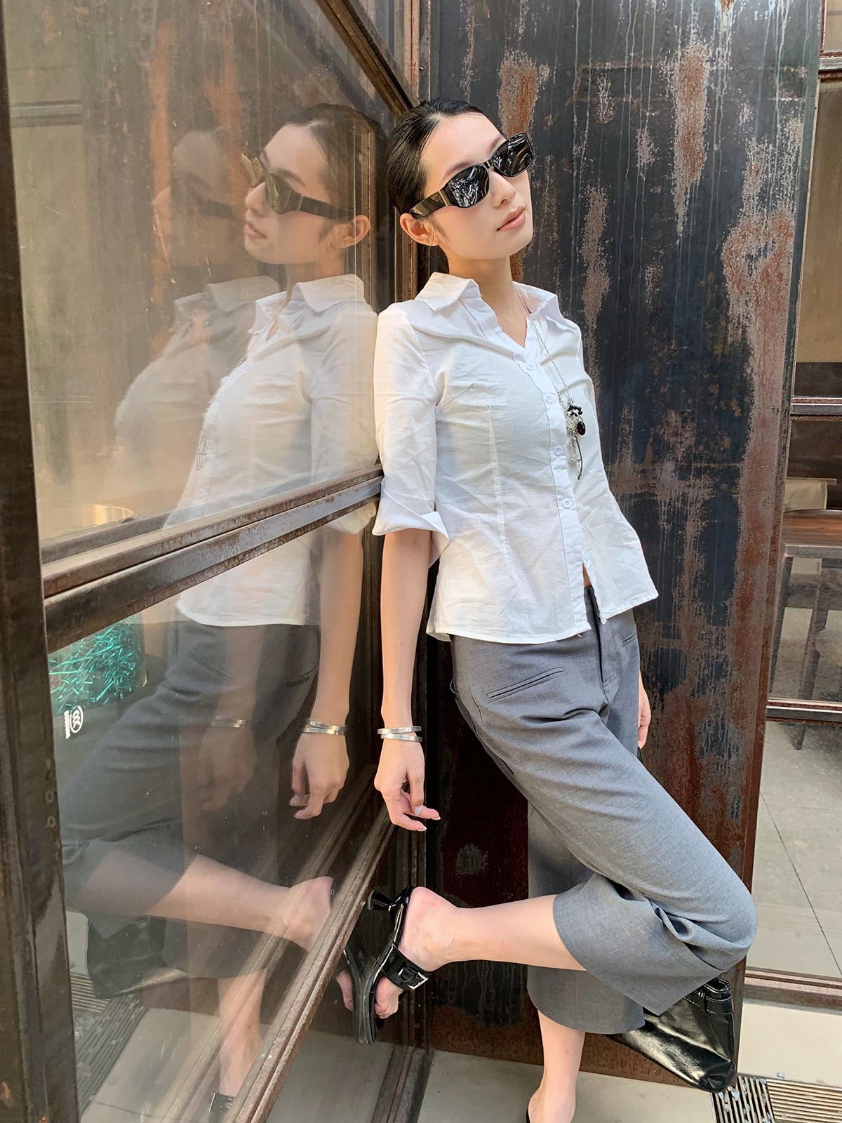 

9Hour Women s High-End Fold-Over Suit Trousers - Spring/Summer 2026: Versatile, Straight, Mid-Length Casual Trousers Large серый