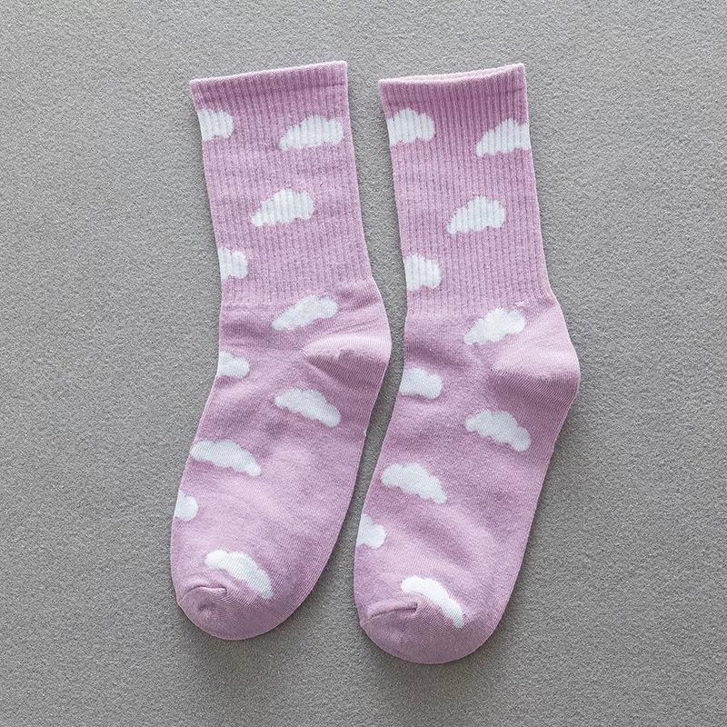 1/5 Pairs Cloud Patterned Women Mid Tube Cotton Socks Soft Comfortable Odor Proof Sweat Absorbing Breathable Casual Socks